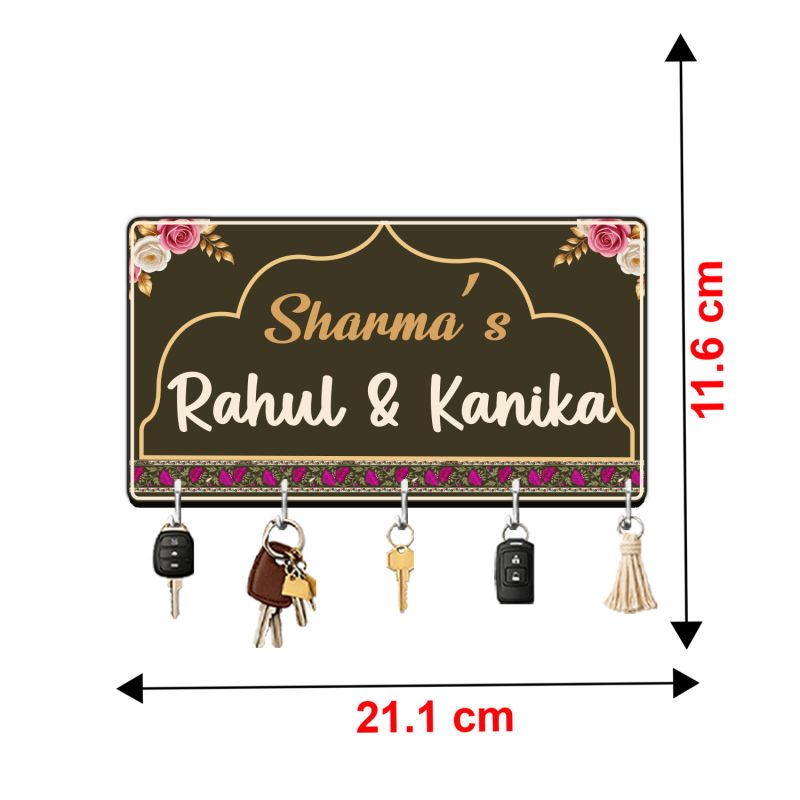 Personalised Nameplate Key Stand with 5 Hooks for Home Entrance Decor